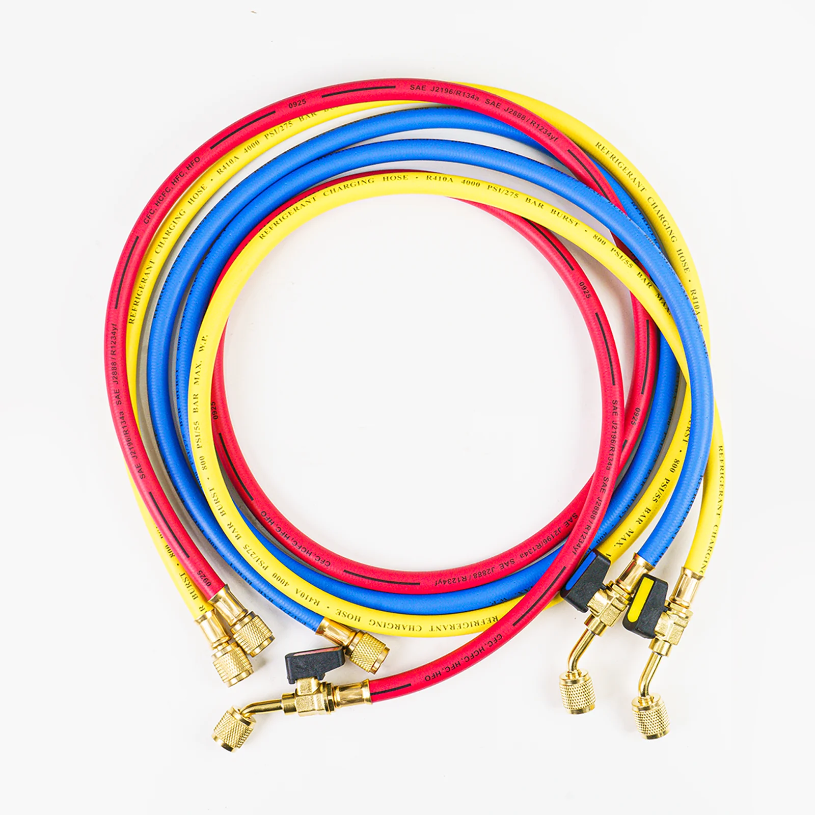 Elitech 1/4" Ball Valve Refrigerant Charging Hoses, 60", 800 PSI, for R134A R410A R22 R12 Refrigerant Systems - Image 2