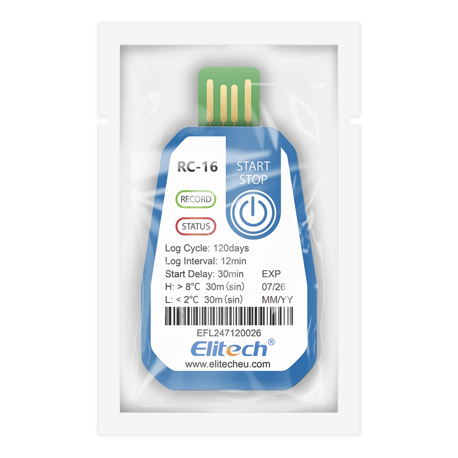Elitech 10 Packs Temperature Data Logger USB Disposable Temperature Recorder with 16000 Points,Auto PDF CSV Reports High Accuracy 120days Single Use for Frozen Transportation Cold Chain Fresh RC-16 - Image 2