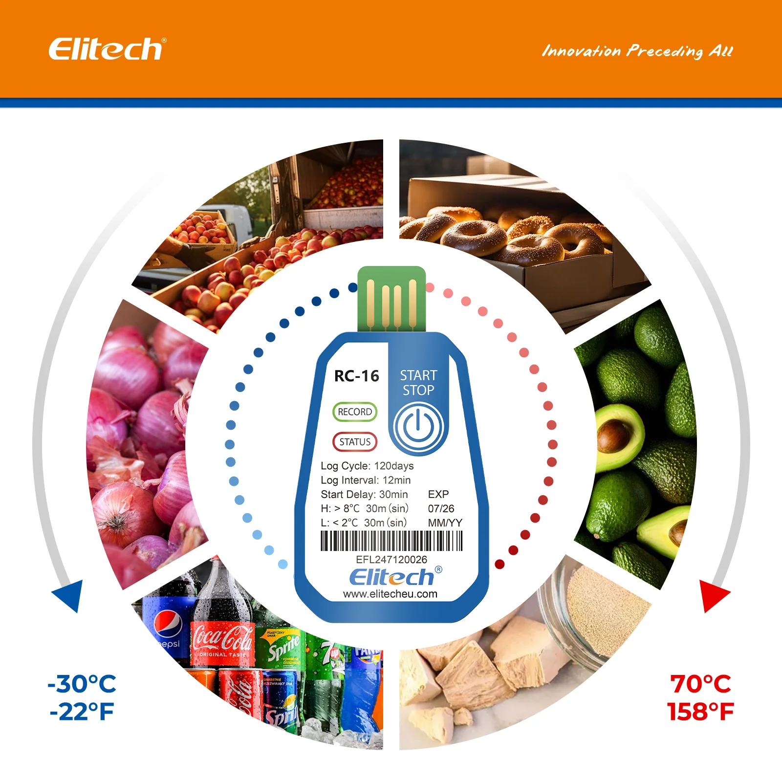 Elitech 10 Packs Temperature Data Logger USB Disposable Temperature Recorder with 16000 Points,Auto PDF CSV Reports High Accuracy 120days Single Use for Frozen Transportation Cold Chain Fresh RC-16 - Image 6