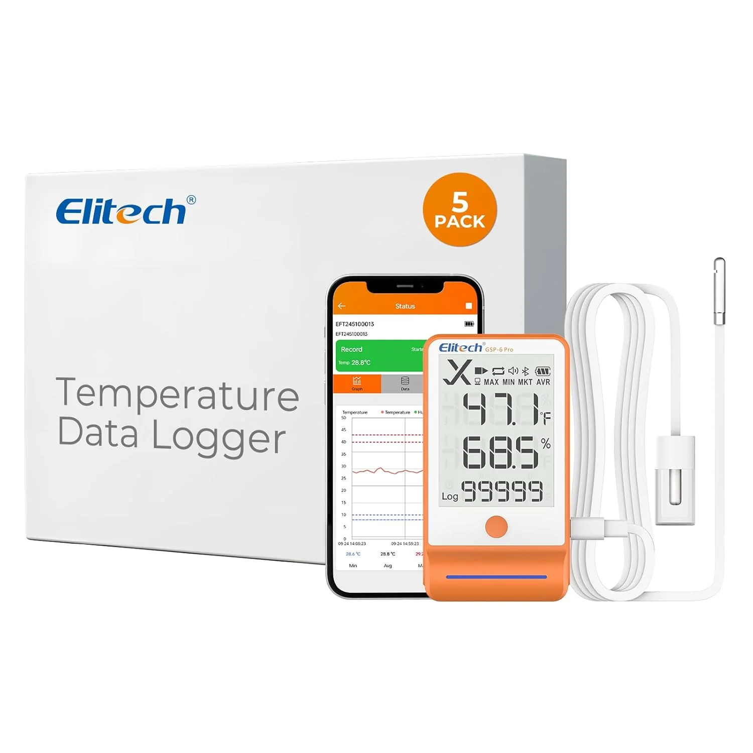 Elitech Bluetooth Thermometer Data Logger Temperature with Shadow Data 100000 Points Data Storage Export, Pharmacy Vaccine DDL Calibration Certificate, MAX MIN AVR MKT GSP-6Pro-GLE/THE - Image 10