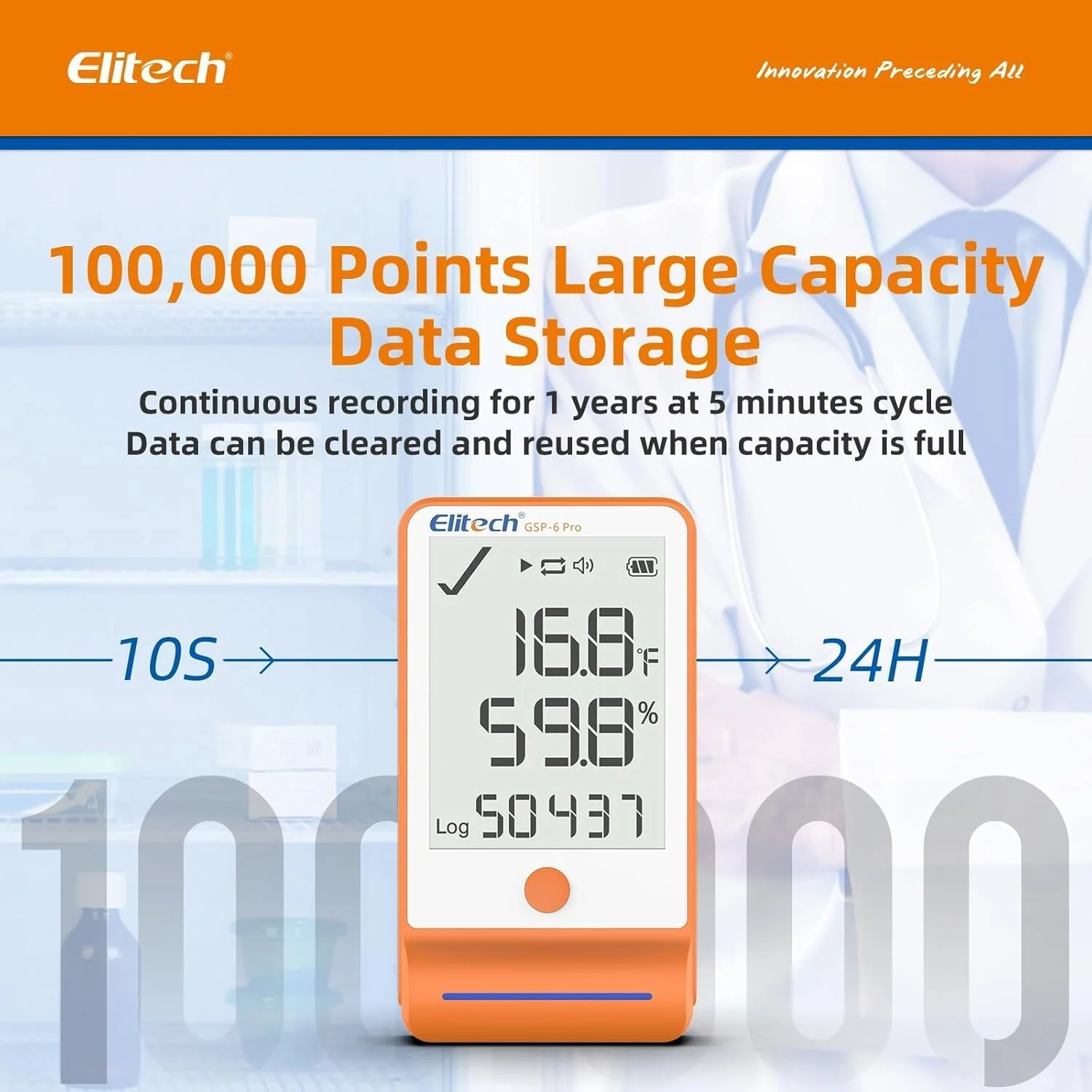 Elitech GSP-6 Bluetooth Data Logger Temperature Humidity for Refrigerator with Shadow Data 100000 Points Export PDF/CSV Report, Pharmacy Vaccine DDL Certificate, MAX MIN with Dual Probe,GSP-6Pro-TE/THE - Image 4