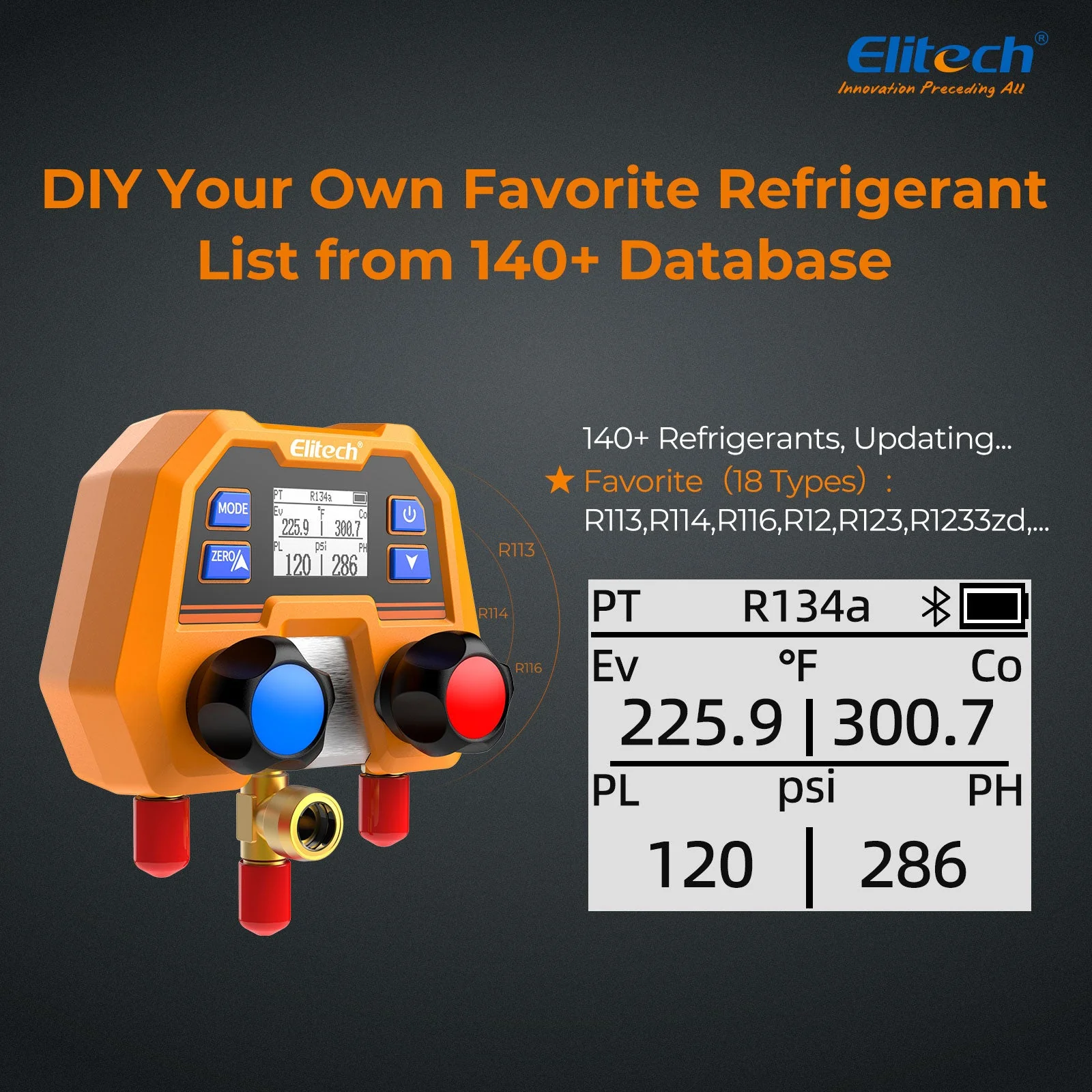 Elitech Digital Manifold Gauge for HVAC, Refrigeration & AC Systems – Pressure & Temperature Measurement, LCD Display, DMG-2SE - Image 5