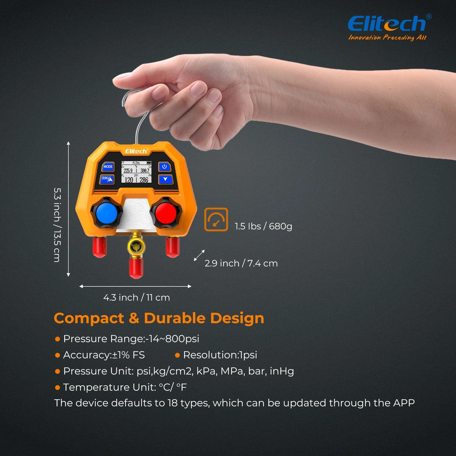 Elitech Digital Manifold Gauge for HVAC, Refrigeration & AC Systems – Pressure & Temperature Measurement, LCD Display, DMG-2SE - Image 7