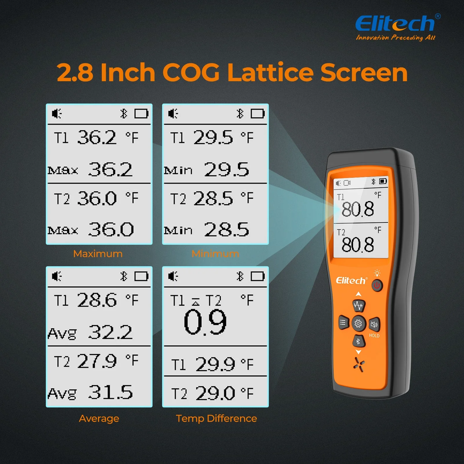 Elitech HVAC Dual Digital Thermocouple Temperature Thermometer with 2 K-Type Thermocouple Probe, Wide Range -58~932°F, 2 K-Type Thermocouples Measurement -58 to 482°F, ICT-220 - Image 5