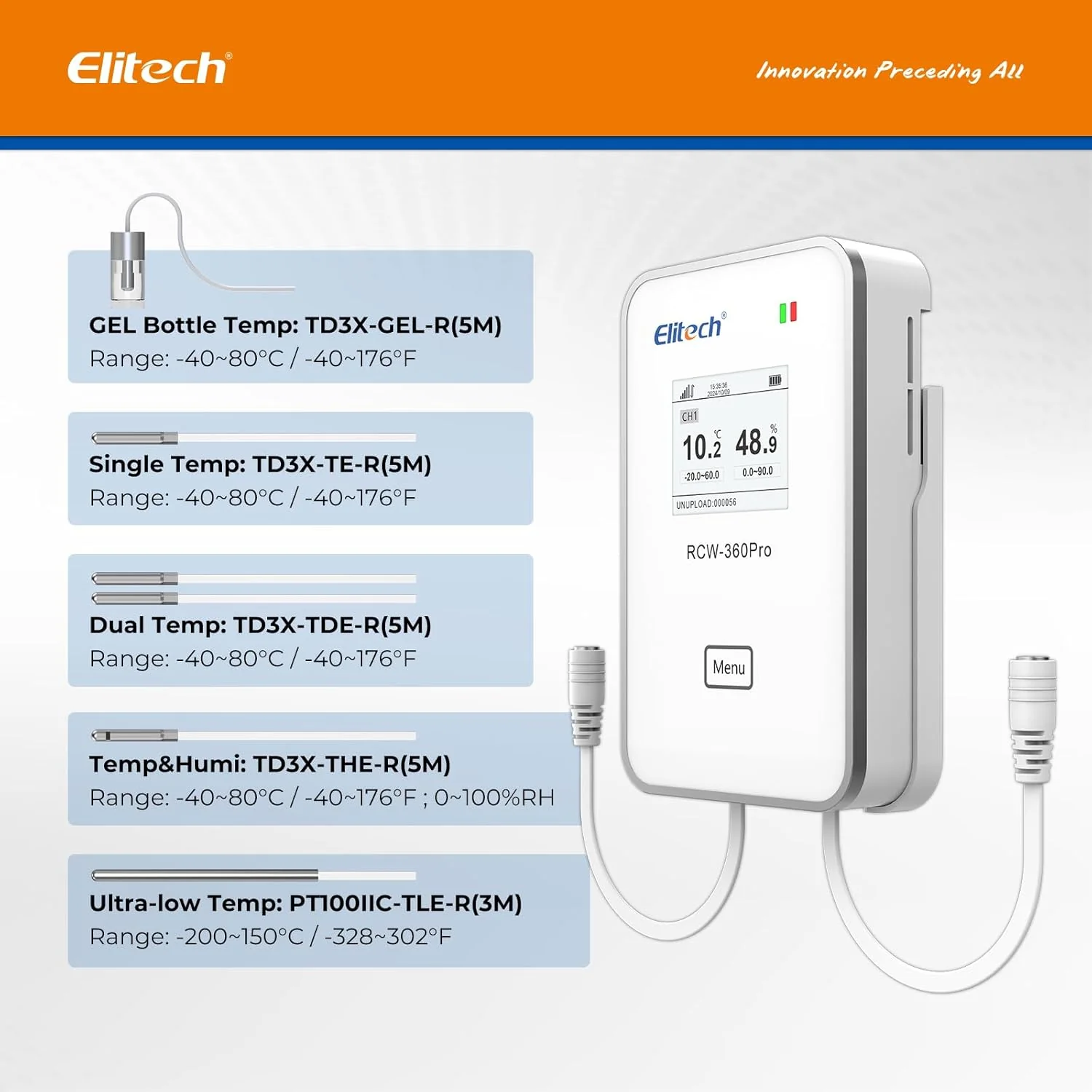 Elitech RCW-360Pro 【One Temperature Probe】Probe Length: 5m(16.4ft). Measuring Range: -40~80℃(-40~176℉), Accuracy: ±0.5℃(0.9℉), TD3X-TE-R - Image 5