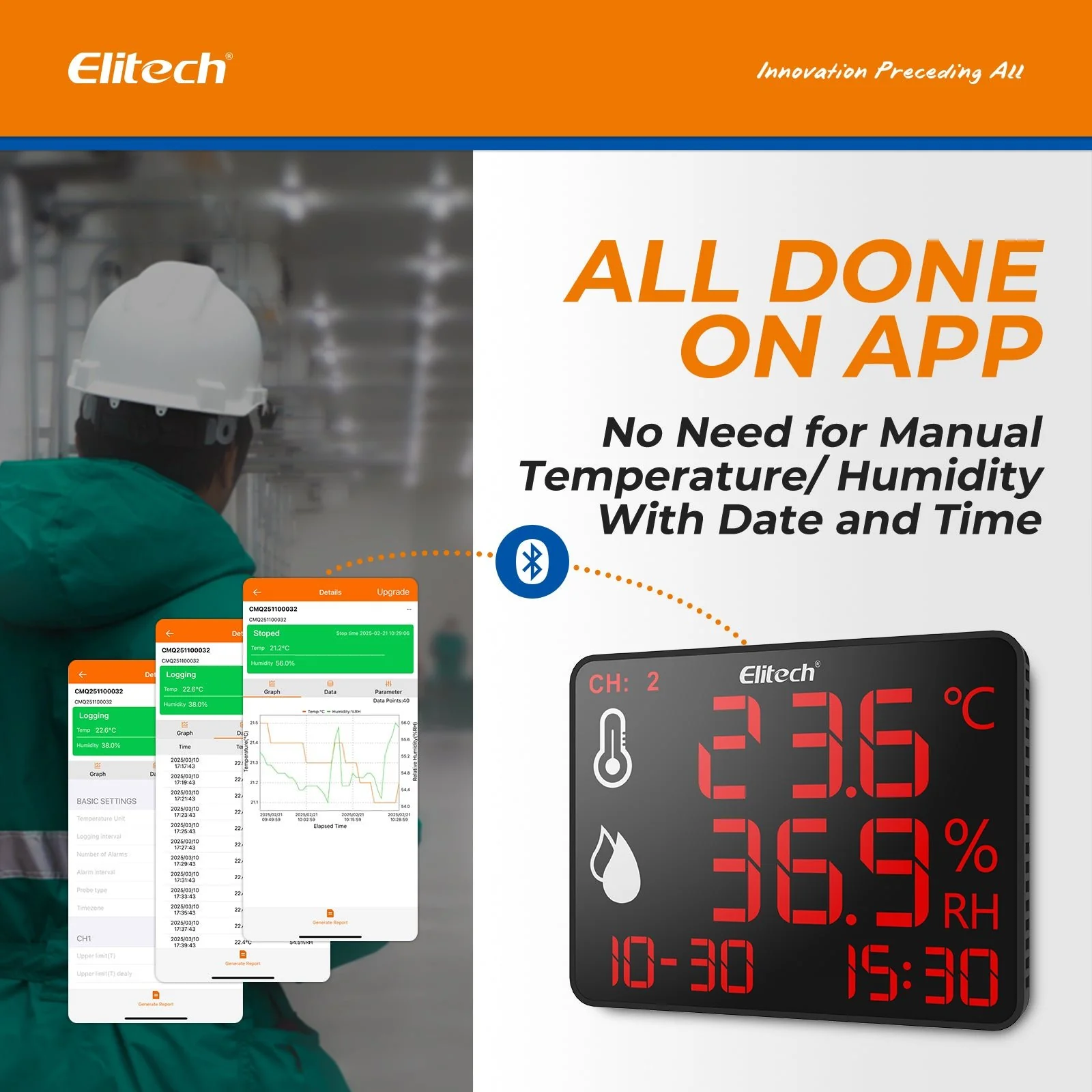Elitech High Accuracy Digital Hygrometer Thermometer Data Logger 30000 Points, Humidity Temperature Monitor With Calibration Certificate for Audit, For Greenhouse/ Warehouse/ Lab/ Hospital DR-230W-THDE - Image 5