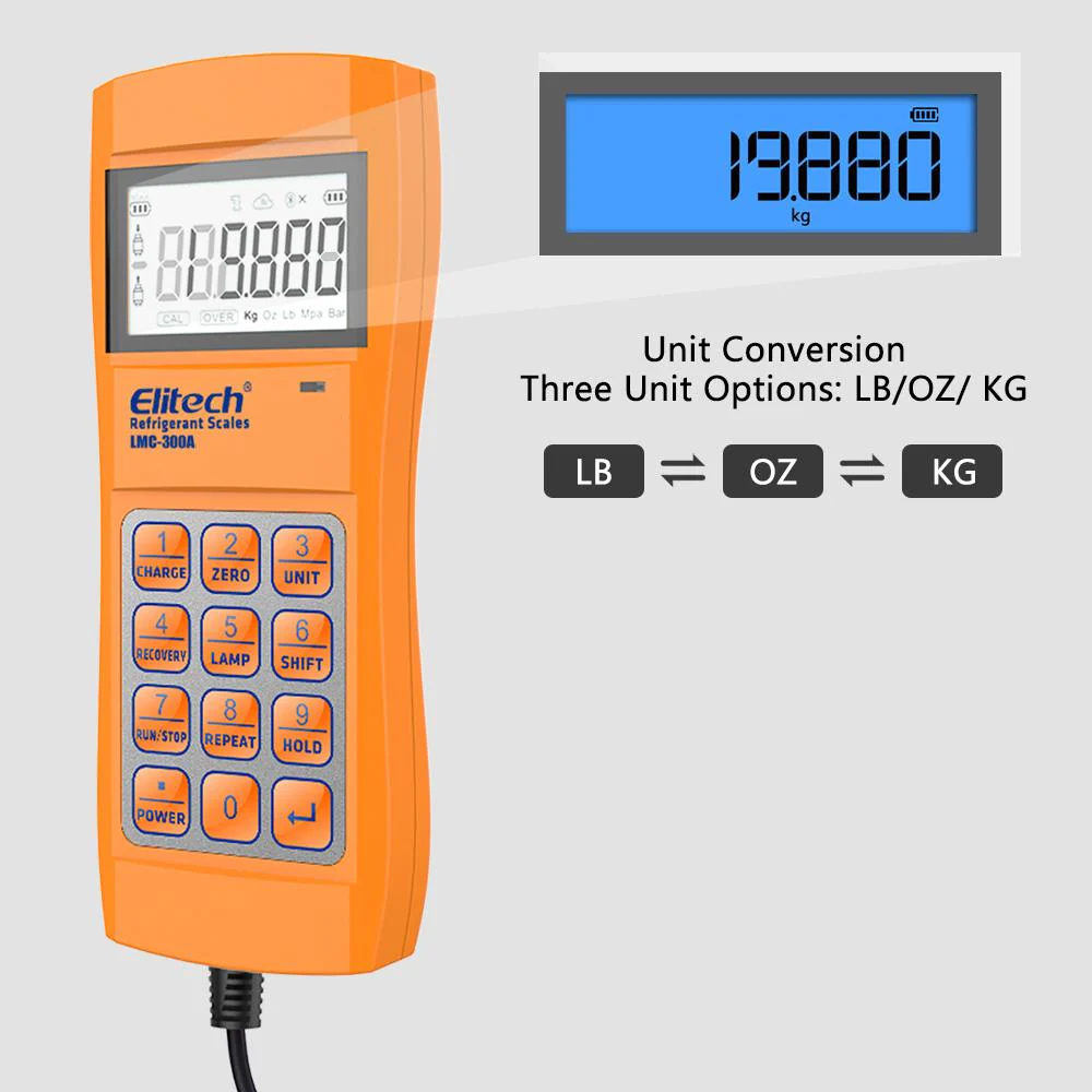 Elitech LMC-300A HVAC Refrigerant Charging Scale with Solenoid 330 Lbs - Image 6