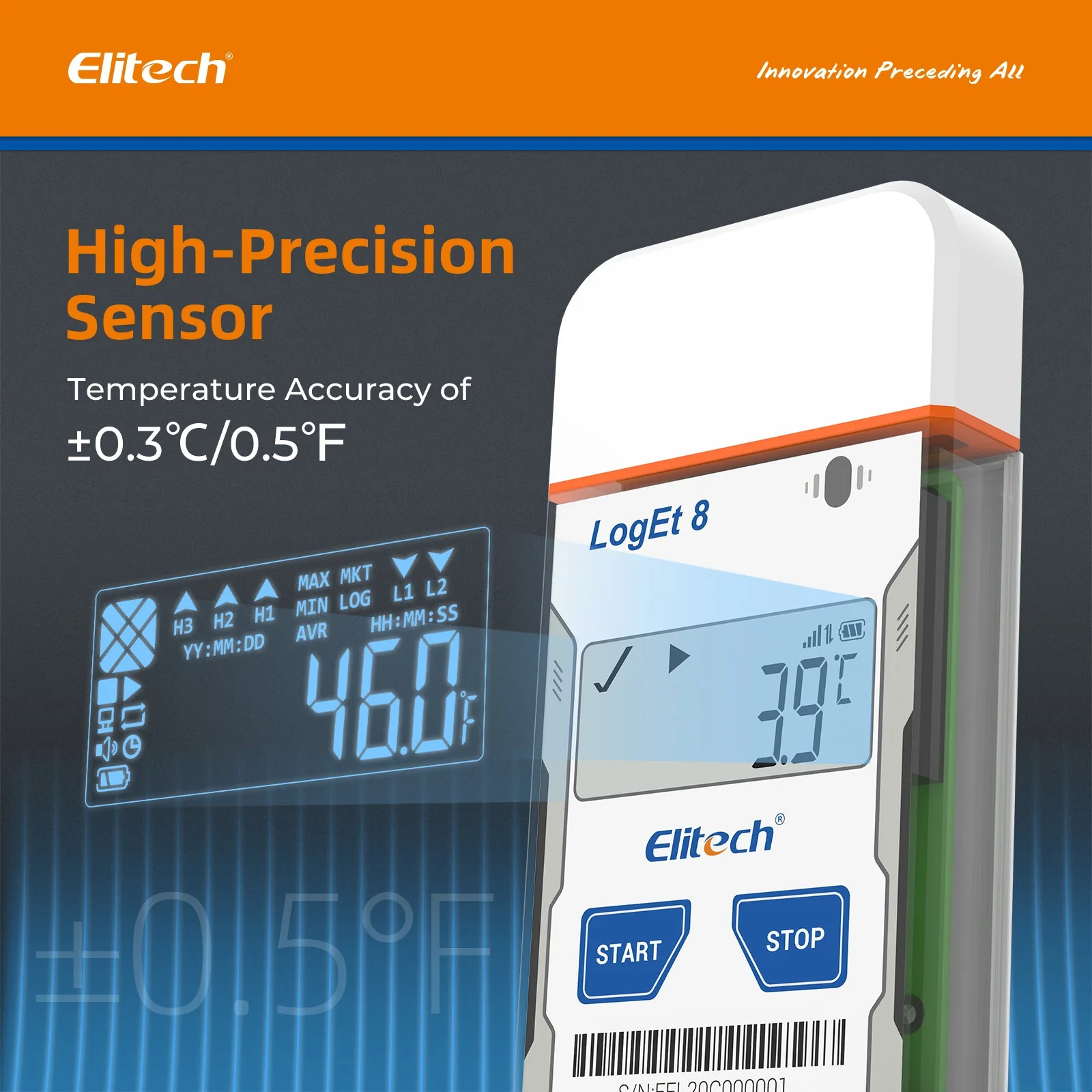 Elitech USB Digital Temperature Humidity Data Logger (-40 ~ 85°C/ -40 ~ 185℉) Accuracy of±0.3℃/±0.6℉, Reusable Recorder with Shadow Data 16000 Points, Auto PDF Report, for Windows/MacOS, LogEt8THE - Image 3