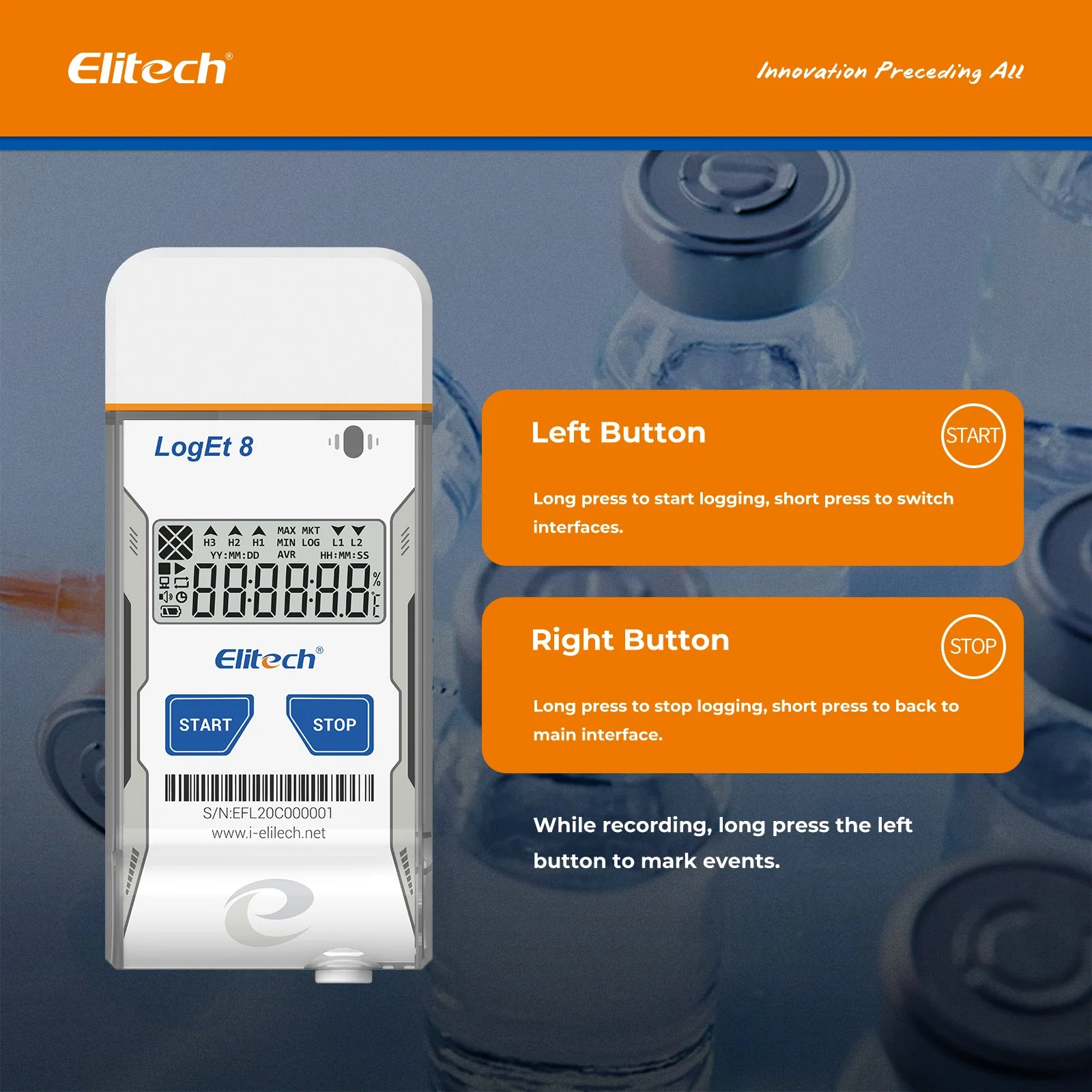 Elitech USB Digital Temperature Humidity Data Logger (-40 ~ 85°C/ -40 ~ 185℉) Accuracy of±0.3℃/±0.6℉, Reusable Recorder with Shadow Data 16000 Points, Auto PDF Report, for Windows/MacOS, LogEt8THE - Image 4
