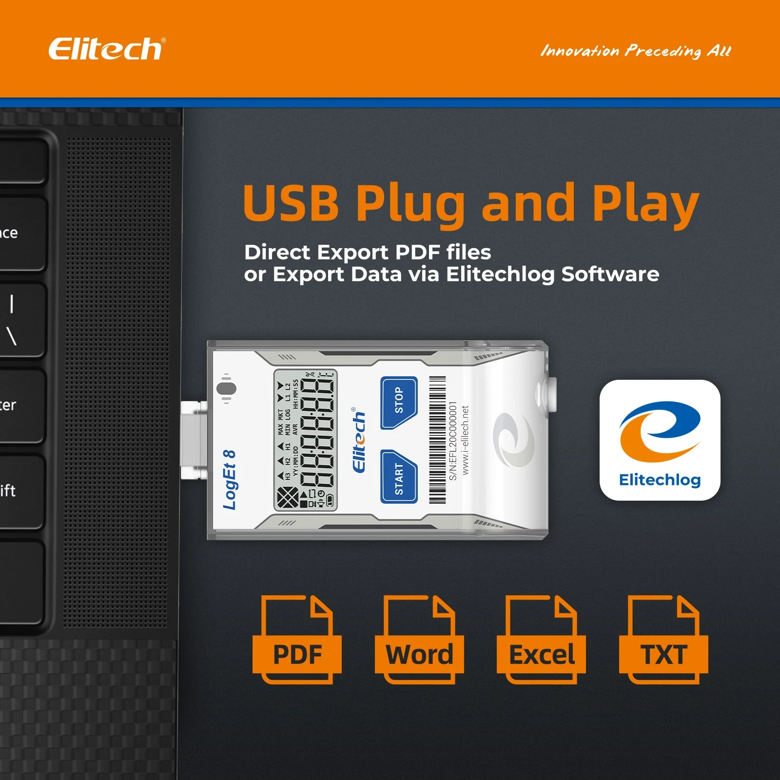 Elitech USB Digital Temperature Humidity Data Logger (-40 ~ 85°C/ -40 ~ 185℉) Accuracy of±0.3℃/±0.6℉, Reusable Recorder with Shadow Data 16000 Points, Auto PDF Report, for Windows/MacOS, LogEt8THE - Image 6