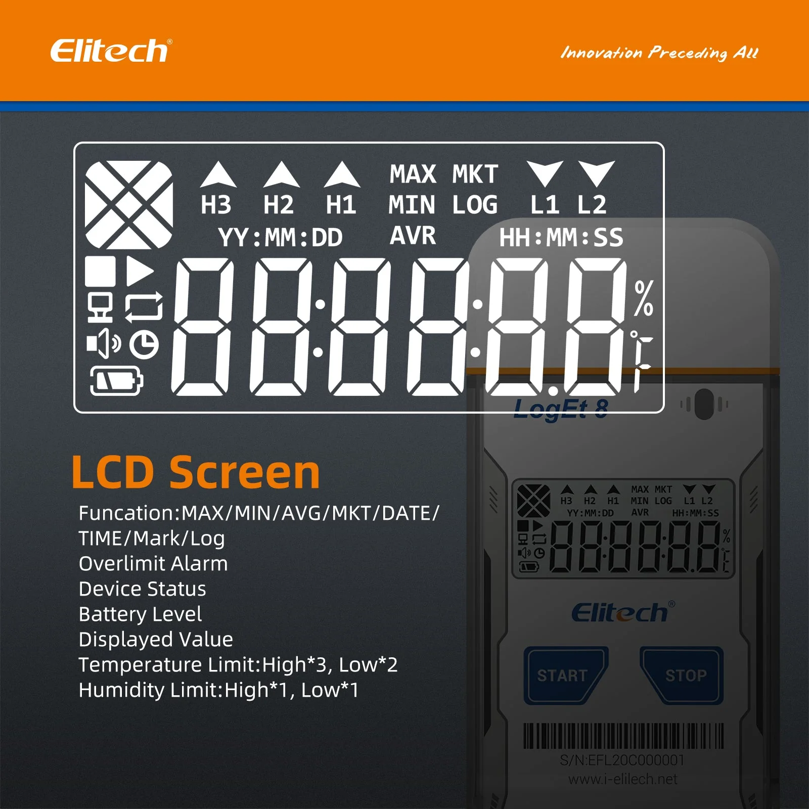 Elitech USB Digital Temperature Humidity Data Logger (-40 ~ 85°C/ -40 ~ 185℉) Accuracy of±0.3℃/±0.6℉, Reusable Recorder with Shadow Data 16000 Points, Auto PDF Report, for Windows/MacOS, LogEt8THE - Image 7