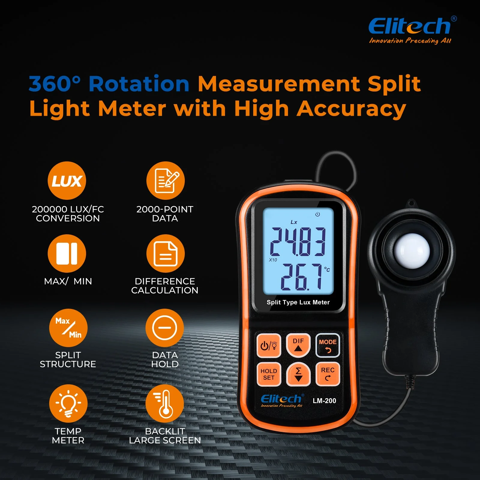 Light Meter Digital Illuminance Meter Handheld Ambient Temperature Measurer, Range up to 200,000 Lux,Ambient Temperature - Image 2