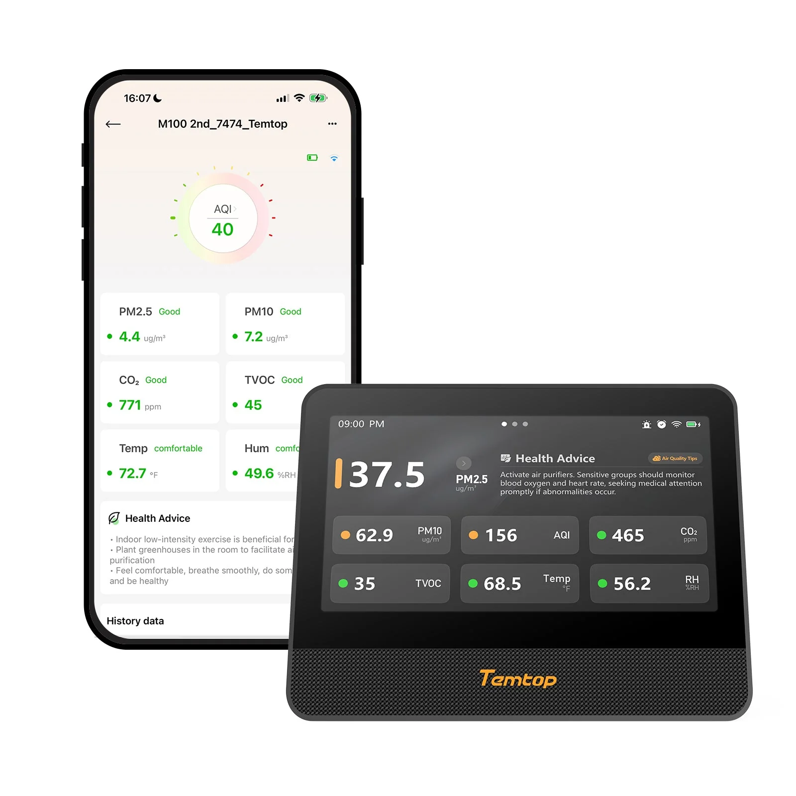 Temtop M100 2nd WiFi Air Quality Monitor – 7” Touch Screen Indoor CO2, PM2.5, PM10, TVOC, Temperature & Humidity Detector, Smart Multi-Room Air Analyzer with LoRa Expansion