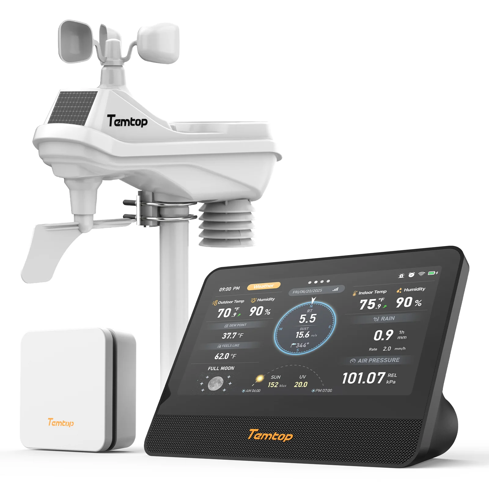 Temtop W100 WiFi Weather Station with Air Quality Monitor, 7" Touchscreen Indoor Outdoor Weather Station, PM2.5/PM10/CO2/TVOC Monitor, Rain Gauge, Wind Speed & Direction, UV, AQI Forecast - Image 3